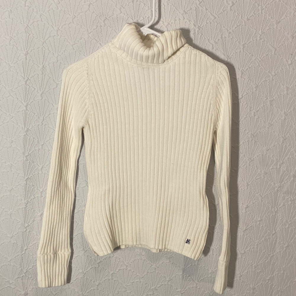 American Eagle Outfitters Cream Ribbed Turtleneck Sweater Ski Preppy Thick Warm